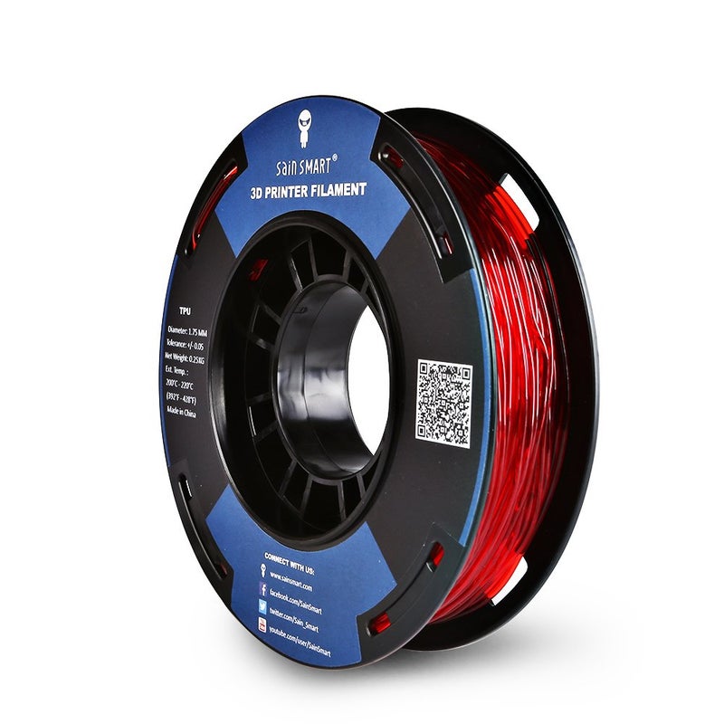 SainSmart ساينسمارت - TPU-RED-0.25KG1.75 ساينسمارت 1.75 مم 250 جرام خيوط طباعة ثلاثية الأبعاد مرنة TPU، دقة الأبعاد +/- 0.05 مم (أحمر) - Image 1
